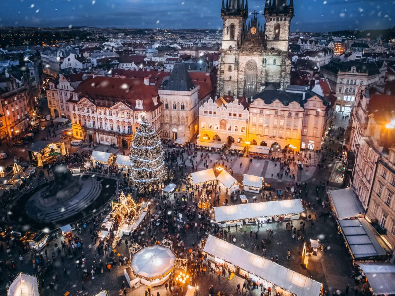 Old town square in Prague at Christmas night